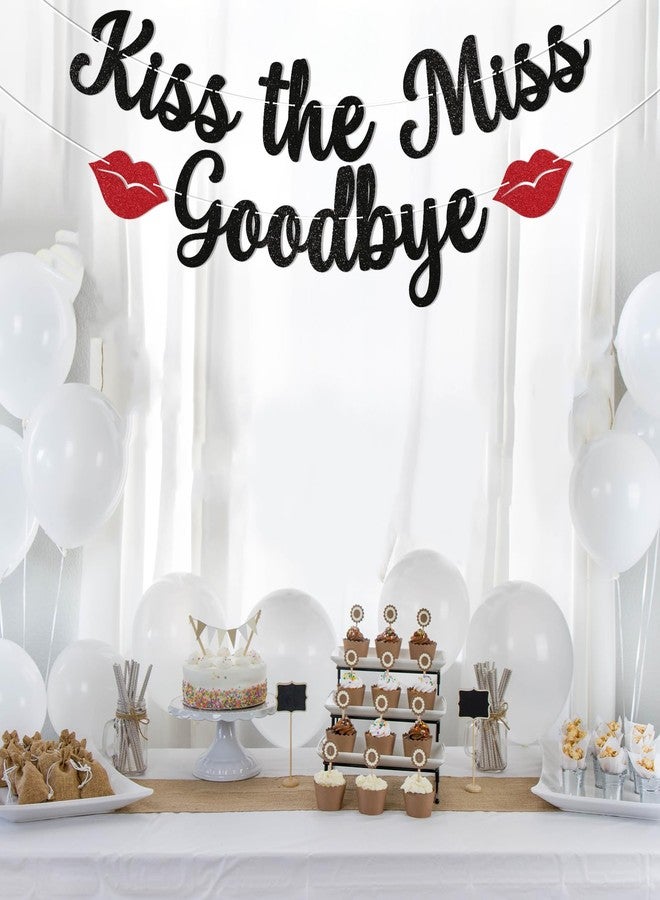 Ramciyo Kiss The Miss Goodbye Banner - Miss to Mrs Bachelorette Hen Party Decorations Bridal Shower Engagement Party Valentines Galentines Decorations Black Glitter - Image 4